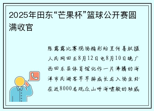 2025年田东“芒果杯”篮球公开赛圆满收官